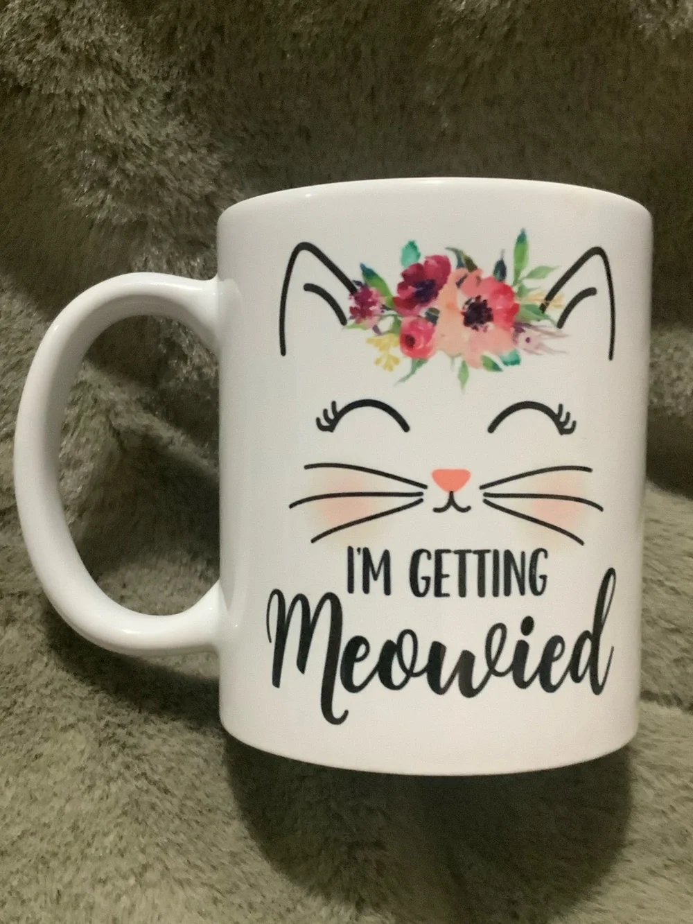 White Floral Cat 'I'm Getting Meowied' Coffee Mug